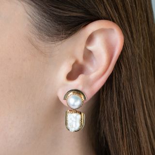 Estate Freshwater and Mabe Pearl Earrings