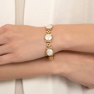 Estate Freshwater Coin Pearl and Diamond Bracelet