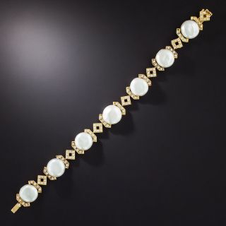Estate Freshwater Coin Pearl and Diamond Bracelet - 2