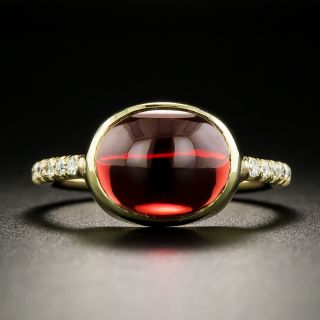 Estate Garnet Cabochon and Diamond Ring - 2