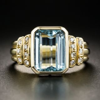 Estate Gold Aquamarine and Diamond Ring - 2