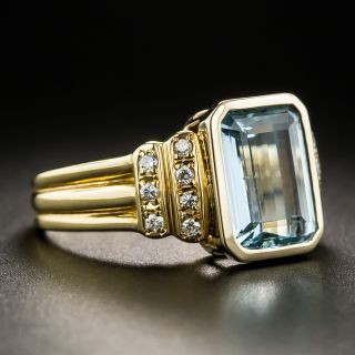 Estate Gold Aquamarine and Diamond Ring