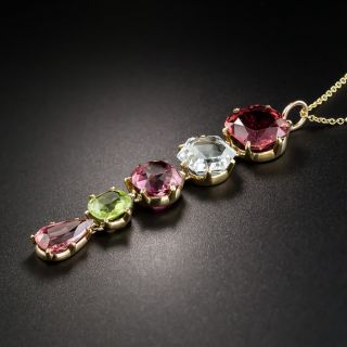 Estate Gold Tourmaline Aquamarine and Peridot Pendant Necklace