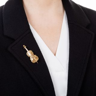 Estate Golden Cello Brooch 