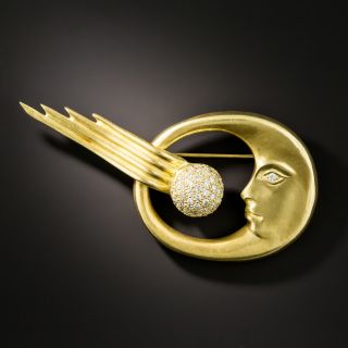 Estate Golden Moon and Diamond Comet Brooch - 3