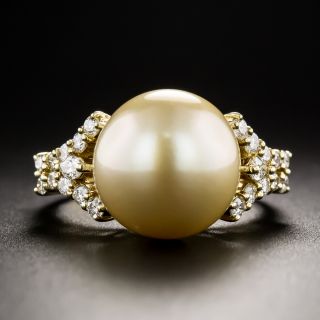Estate Golden Pearl and Diamond Ring - 3