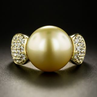 Estate Golden South Sea Pearl and Diamond Ring - 3