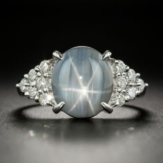 Estate Gray-Blue Star Sapphire and Diamond Ring - 1