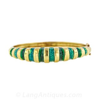 Estate Green Enamel Bangle Bracelet Main View