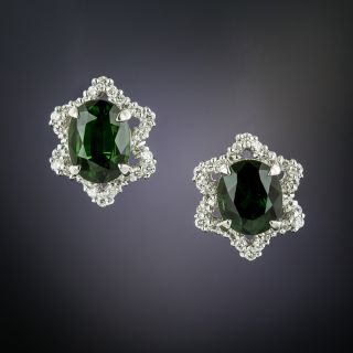 Estate Green Tourmaline and Diamond Earrings - 2