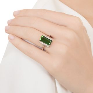 Estate Green Tourmaline and Diamond Ring