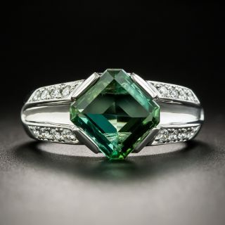 Estate Green Tourmaline Platinum Diamond Ring - 1