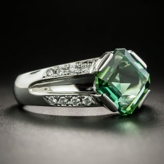 Estate Green Tourmaline Platinum Diamond Ring