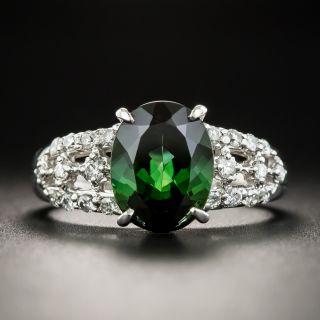 Estate Green Tourmaline Platinum Diamond Ring - 1