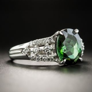 Estate Green Tourmaline Platinum Diamond Ring