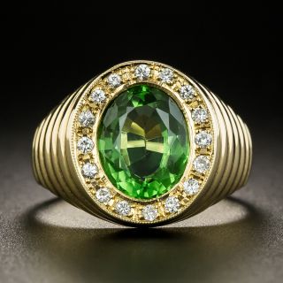 Estate Green Tourmaline Signet Style Ring - 2