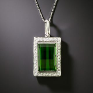 Estate Green Tourmaline with Diamond Halo Pendant - 3