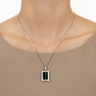 Estate Green Tourmaline with Diamond Halo Pendant