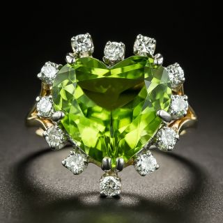 Estate Heart-Shaped Peridot and Diamond Cocktail Ring - 2