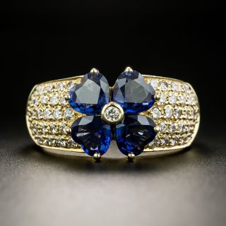 Estate Heart-Shaped Sapphire and Diamond Flower Ring - 2