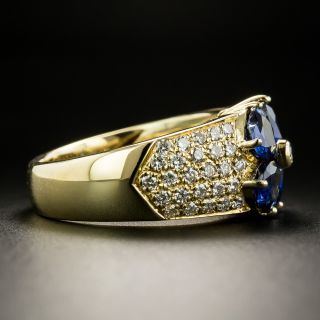 Estate Heart-Shaped Sapphire and Diamond Flower Ring
