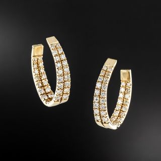 Estate Inside/Outside Diamond Hoop Earrings - 2