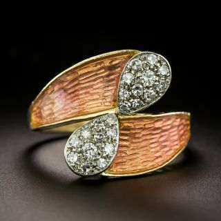 Estate Italian Diamond and Enamel 18K Bypass Ring, Size 6 - 3