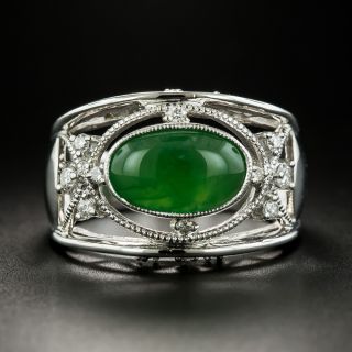 Estate Jade and Diamond Openwork Ring -  GIA - 2