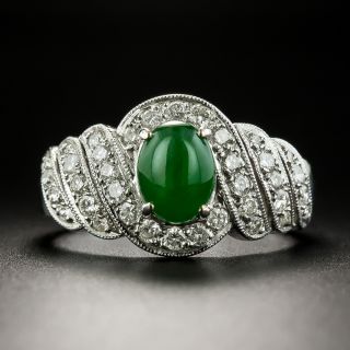 Estate Jade Cabochon and Diamond Spiral Ring - 2