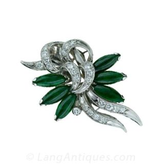 Estate Jadeite Jade   Diamond Brooch Main View