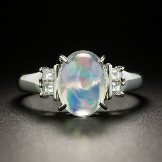 Estate Jelly Opal Cabochon and Diamond Ring - 2