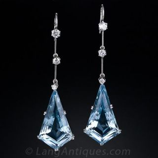 Estate Kite Shaped Aquamarine Drop Earrings