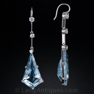 Estate Kite Shaped Aquamarine Drop Earrings