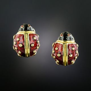 Estate Lady Bug Enamel Earrings by Hidalgo - 3