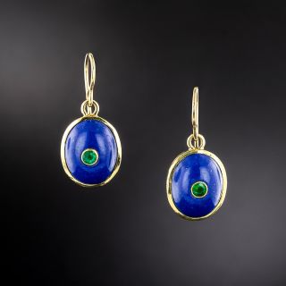 Estate Lapis and Emerald Earrings - 2