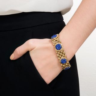 Estate Lapis and Gold Link Bracelet