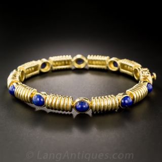 Estate Lapis Lazuli 18K Gold Bangle Bracelet