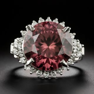 Estate Large Red Zircon and Diamond Ring - 2