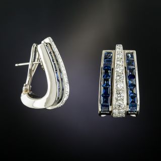 Estate Large Sapphire and Diamond Hoop Earrings