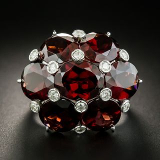 Estate Large Scale Garnet and Diamond Dome Ring - 2