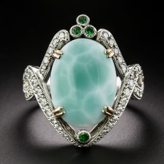 Estate Larimar, Diamond and Garnet Ring - 3