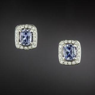 Estate Lavender Sapphire and Diamond Halo Earrings - 4
