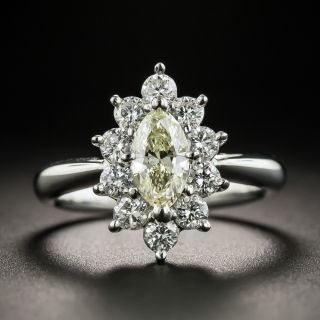 Estate Light Yellow Marquise Diamond Platinum Ring - 1