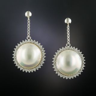 Estate Mabe Pearl and Diamond Drop Earrings - 2