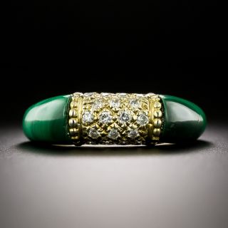 Estate Malachite and Diamond Ring, Size 5 3/4+ - 2