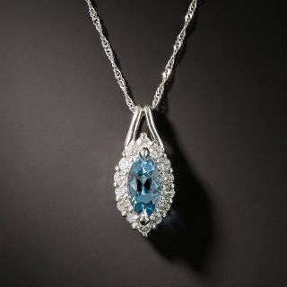 Estate Marquise Cut Aquamarine and Diamond Pendant - 2