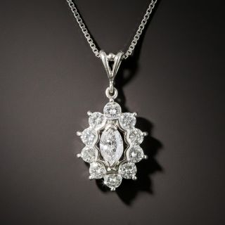 Estate Marquise-Cut Diamond Halo Pendant - 2