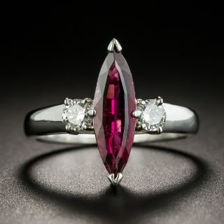 Estate Marquise Cut Rubellite Tourmaline and Diamond Ring - 2