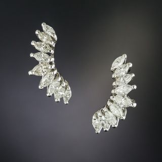 Estate Marquise Diamond Crescent Earrings - 2