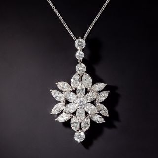 Estate Marquise Diamond Flower Pendant - 0